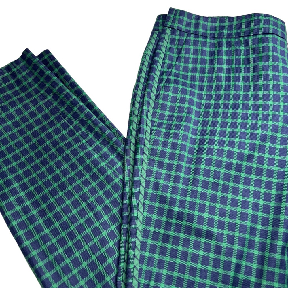 Lafayette 148 Manhattan Slim Pants Navy Green Plaid Preppy Academia Schoolgirl 8